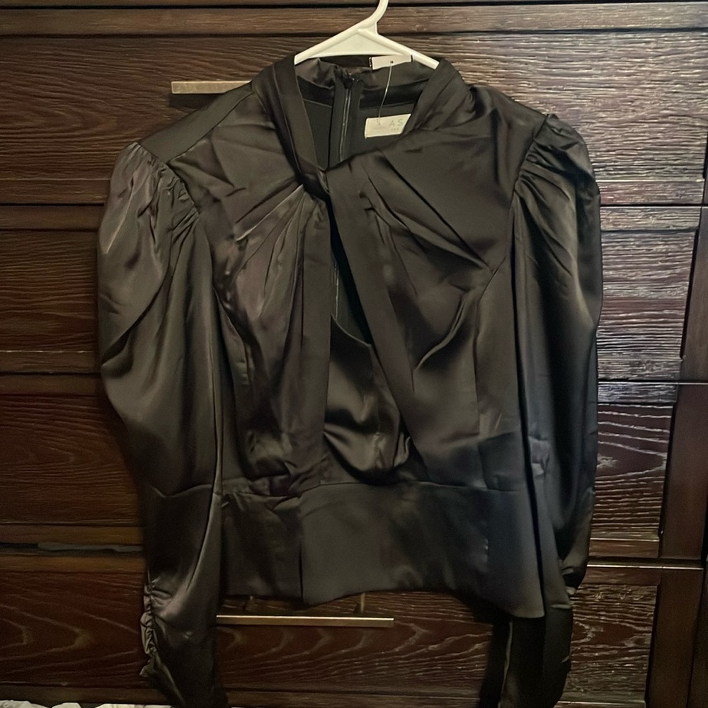 ASTR black long sleeve peekaboo blouse NWT large
